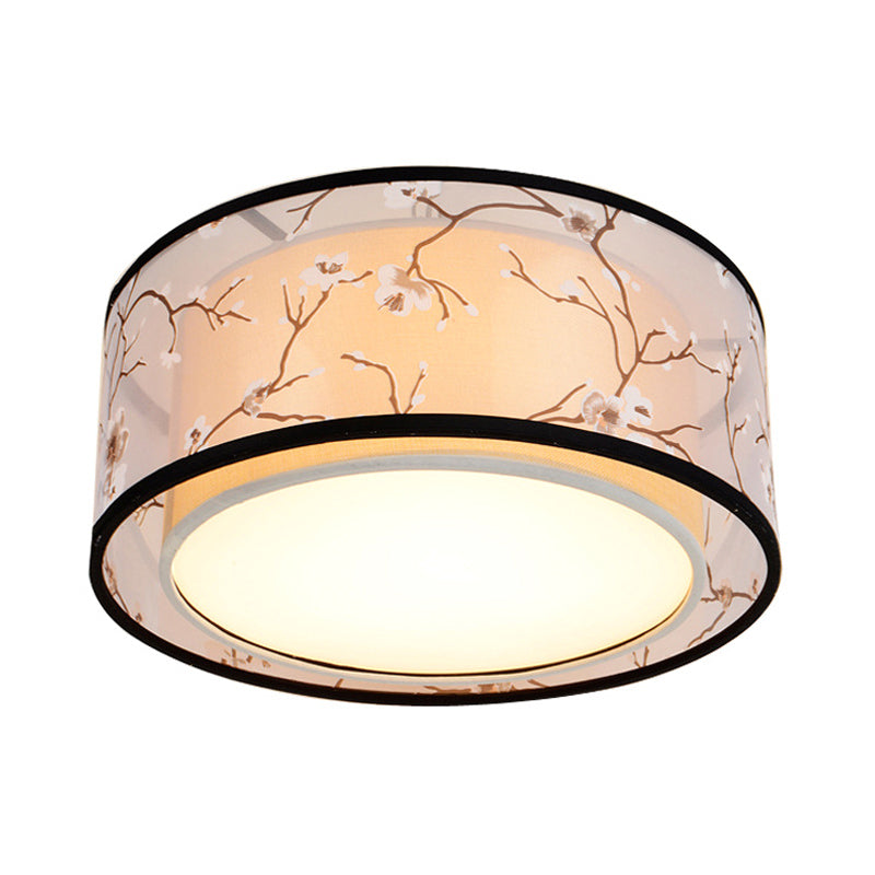 White 16/19.5/23.5 Wide 4-Light Flush Mount Lamp - Traditional Fabric Drum Shade Ceiling Light