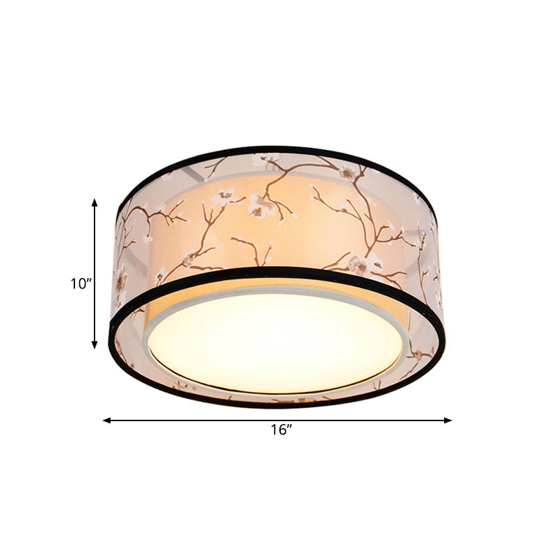 White 16/19.5/23.5 Wide 4-Light Flush Mount Lamp - Traditional Fabric Drum Shade Ceiling Light