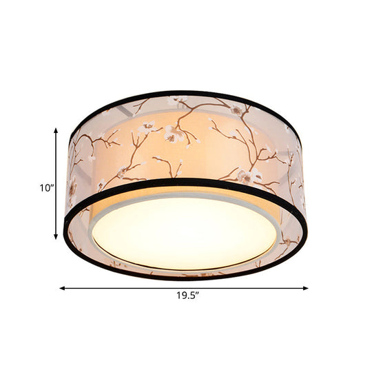 White 16/19.5/23.5 Wide 4-Light Flush Mount Lamp - Traditional Fabric Drum Shade Ceiling Light