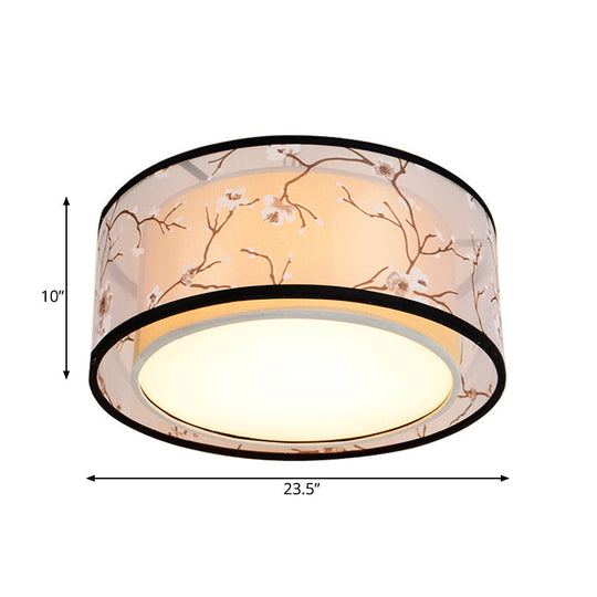 White 16"/19.5"/23.5" Wide 4-Light Flush Mount Lamp - Traditional Fabric Drum Shade Ceiling Light Fixture