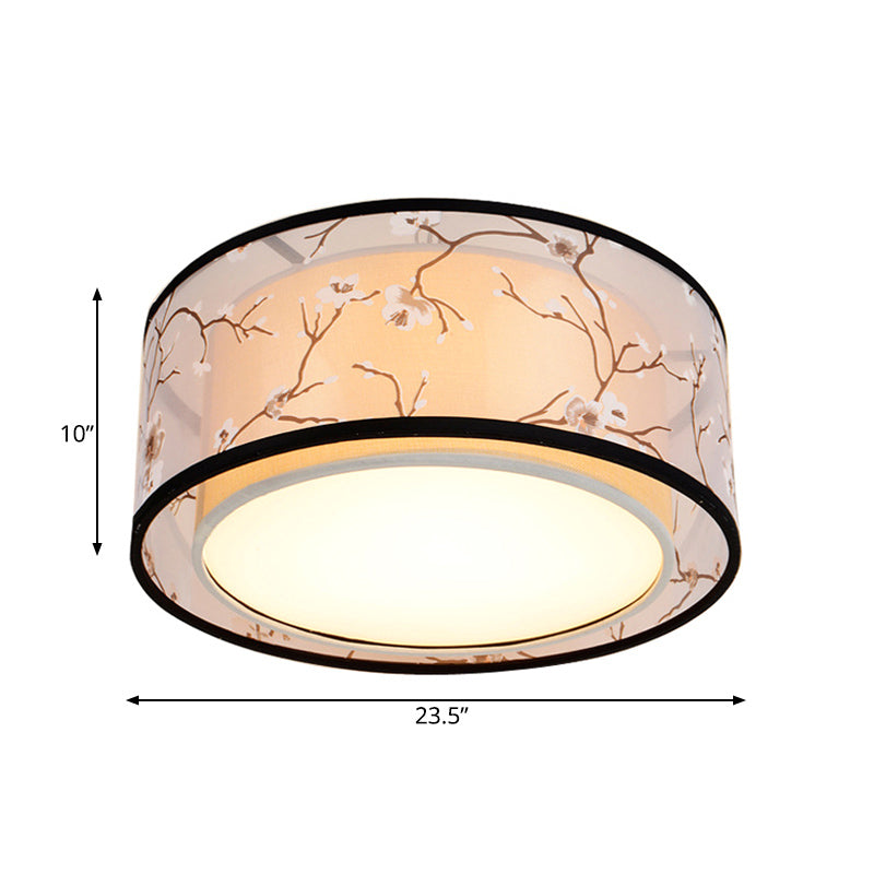 White 16/19.5/23.5 Wide 4-Light Flush Mount Lamp - Traditional Fabric Drum Shade Ceiling Light