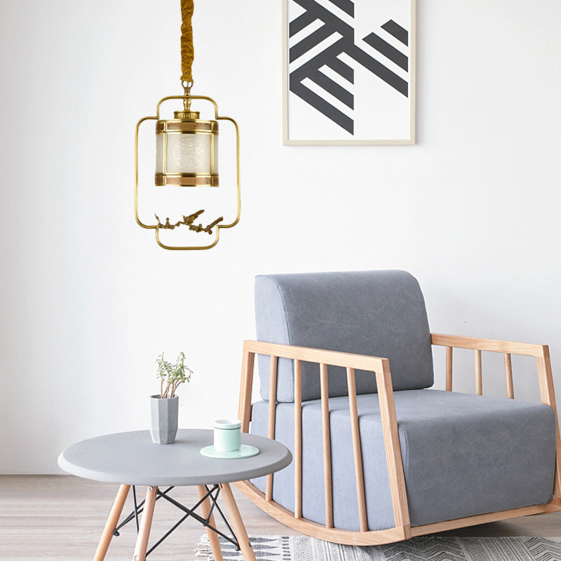 Classic Brass Pendant Light With Metal Cylinder Shade For Corridor - Complete Hanging Lamp Kit