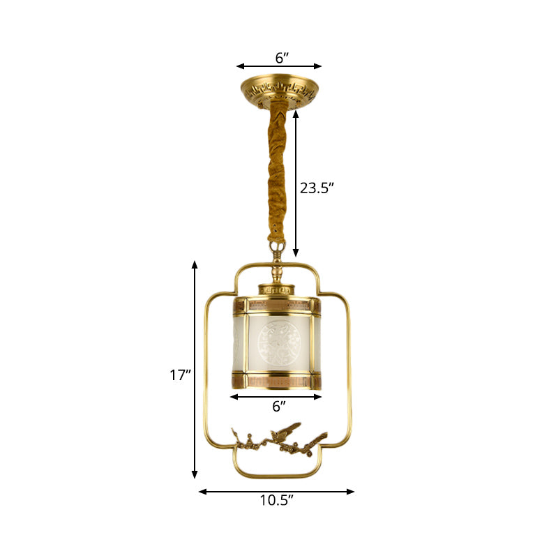 Classic Brass Pendant Light With Metal Cylinder Shade For Corridor - Complete Hanging Lamp Kit