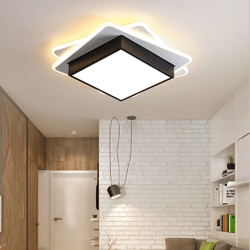 Contemporary Black Led Flush Mount Ceiling Light With Warm/White Lighting