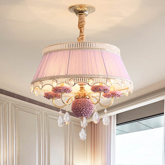 Modern Scalloped Chandelier Hanging Ceiling Light 5-Head Fabric Design With Crystal Drops In