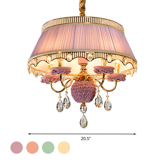 Modern Scalloped Chandelier Hanging Ceiling Light 5-Head Fabric Design With Crystal Drops In