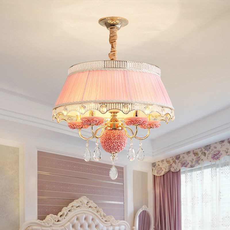 Modern Scalloped Chandelier Hanging Ceiling Light 5-Head Fabric Design With Crystal Drops In