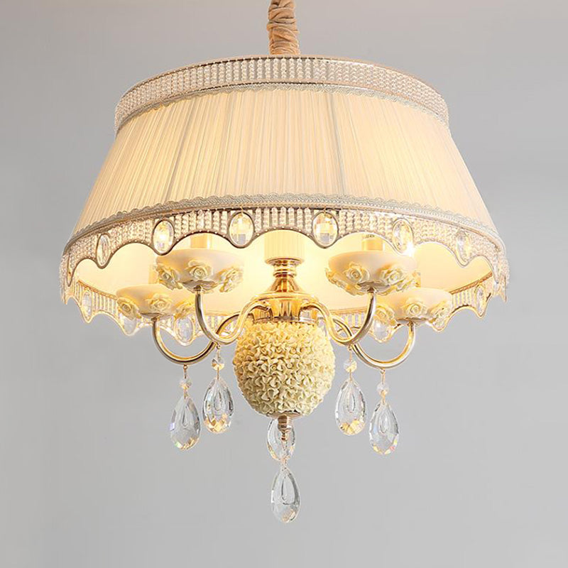 Modern Scalloped Chandelier Hanging Ceiling Light 5-Head Fabric Design With Crystal Drops In