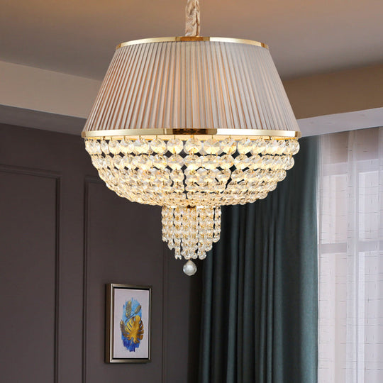 Modern Blue/Gray Crystal Strand Chandelier Pendant Light - 5-Light Dome Ceiling Fixture