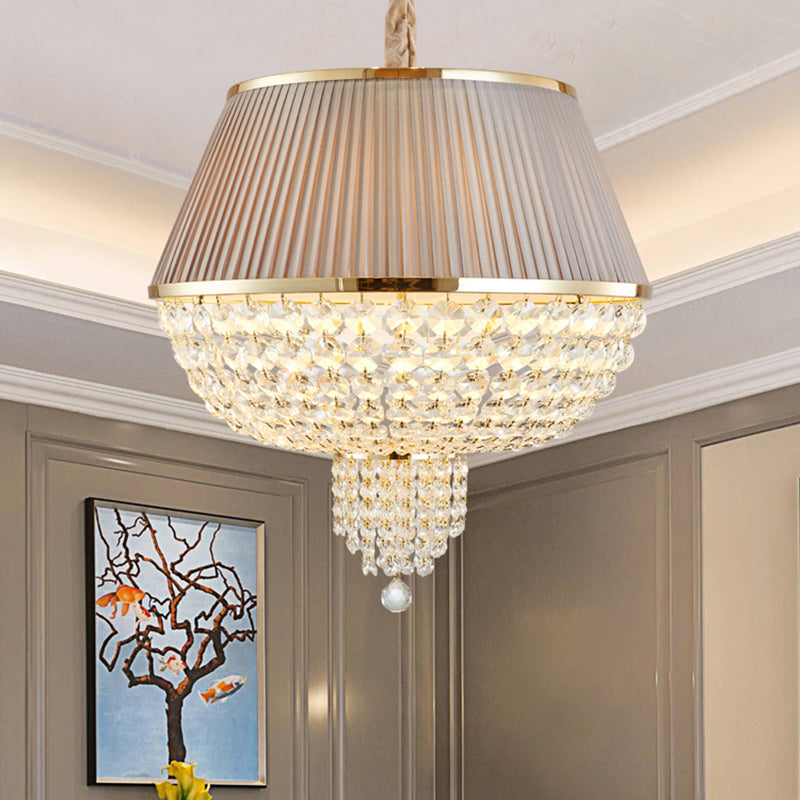 Modern Blue/Gray Crystal Strand Chandelier Pendant Light - 5-Light Dome Ceiling Fixture