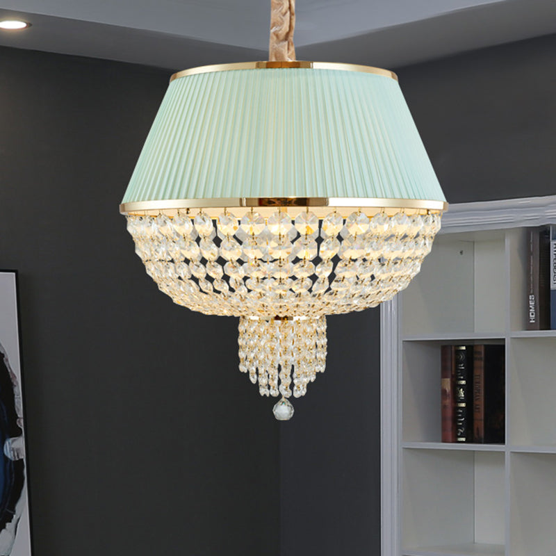 Modern Blue/Gray Crystal Strand Chandelier Pendant Light - 5-Light Dome Ceiling Fixture