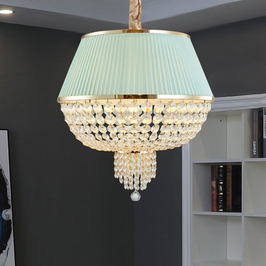 Modern Blue/Gray Crystal Strand Chandelier Pendant Light - 5-Light Dome Ceiling Fixture Blue