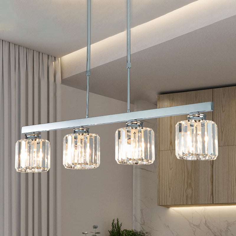 Tri-Sided Crystal Rod Silver Pendant Light For Dining Room And Kitchen Island