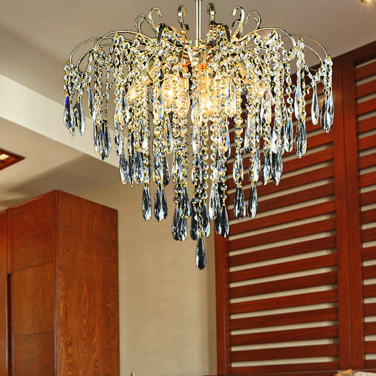 Sophisticated Cascade Crystal Drop Led Ceiling Light With Simple Gold Finish - 18/19.5 Wide Semi