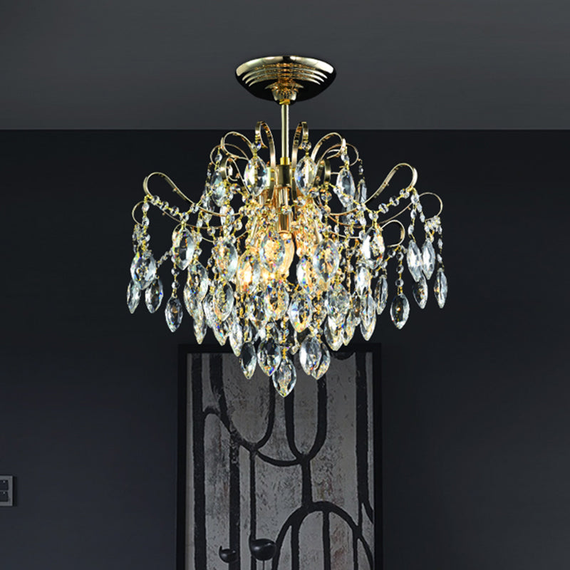 Sophisticated Cascade Crystal Drop LED Ceiling Light with Simple Gold Finish - 18"/19.5" Wide Semi Flush Mount Fixture