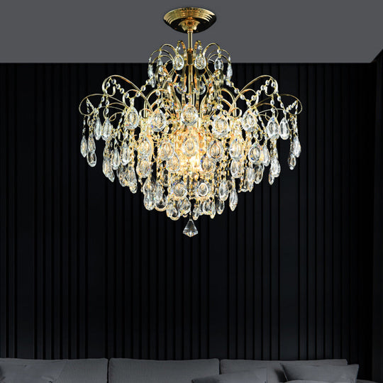 Sophisticated Cascade Crystal Drop LED Ceiling Light with Simple Gold Finish - 18"/19.5" Wide Semi Flush Mount Fixture