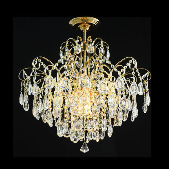 Sophisticated Cascade Crystal Drop LED Ceiling Light with Simple Gold Finish - 18"/19.5" Wide Semi Flush Mount Fixture