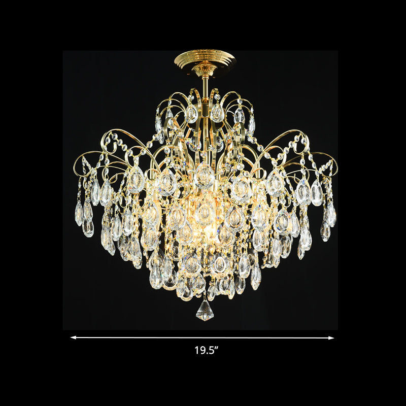 Sophisticated Cascade Crystal Drop LED Ceiling Light with Simple Gold Finish - 18"/19.5" Wide Semi Flush Mount Fixture