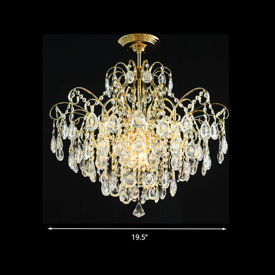 Sophisticated Cascade Crystal Drop Led Ceiling Light With Simple Gold Finish - 18/19.5 Wide Semi