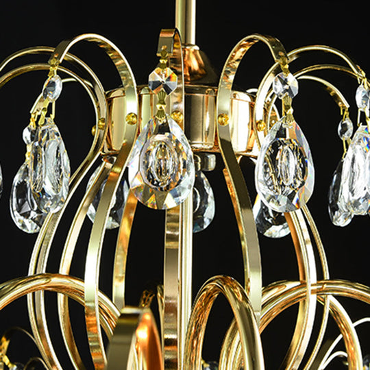 Sophisticated Cascade Crystal Drop LED Ceiling Light with Simple Gold Finish - 18"/19.5" Wide Semi Flush Mount Fixture