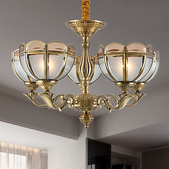 Beige Frosted Glass Gold Chandelier - Dome Style 5/6 Bulbs Hanging Ceiling Light