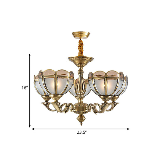 Beige Frosted Glass Gold Chandelier - Dome Style 5/6 Bulbs Hanging Ceiling Light