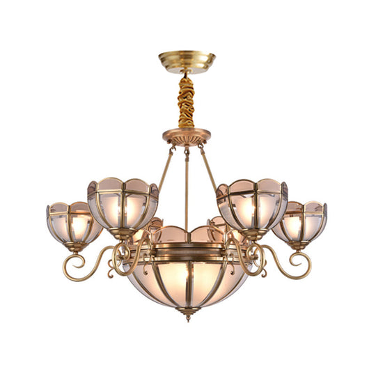 Beige Frosted Glass Gold Chandelier - Dome Style 5/6 Bulbs Hanging Ceiling Light 6 /