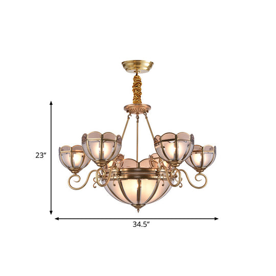 Beige Frosted Glass Gold Chandelier - Dome Style 5/6 Bulbs Hanging Ceiling Light