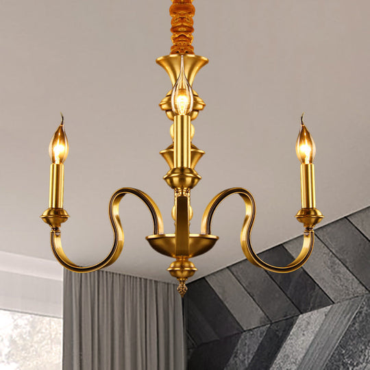 Gold Colonial Candle Ceiling Pendant Light With 3/5/6 Metal Heads - Elegant Living Room Chandelier