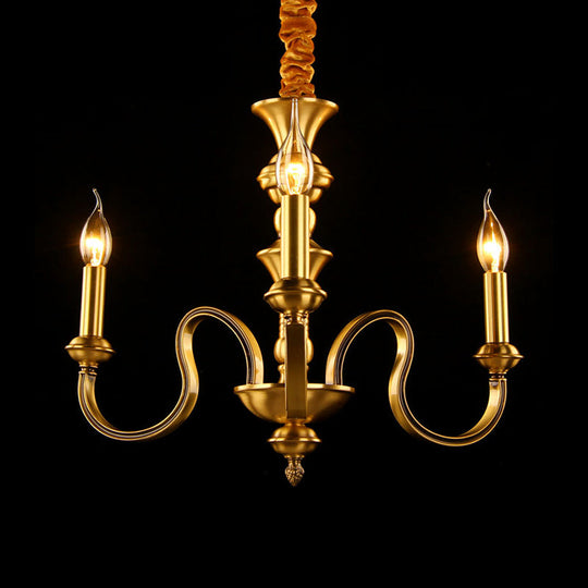 Gold Colonial Candle Ceiling Pendant Light With 3/5/6 Metal Heads - Elegant Living Room Chandelier