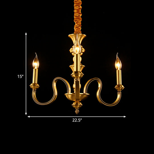 Gold Colonial Candle Ceiling Pendant Light With 3/5/6 Metal Heads - Elegant Living Room Chandelier