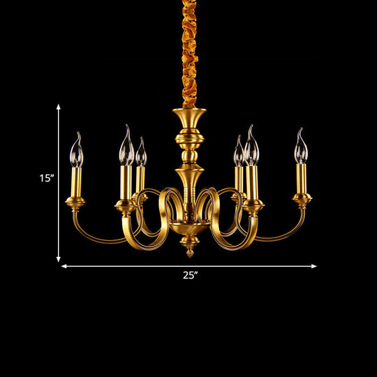 Gold Colonial Candle Ceiling Pendant Light With 3/5/6 Metal Heads - Elegant Living Room Chandelier