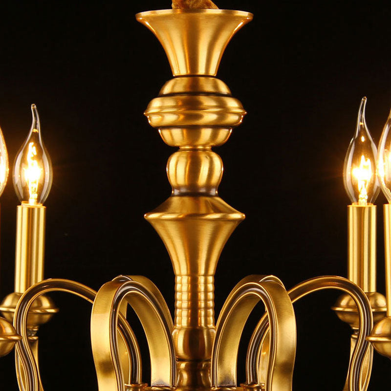 Gold Colonial Candle Ceiling Pendant Light With 3/5/6 Metal Heads - Elegant Living Room Chandelier