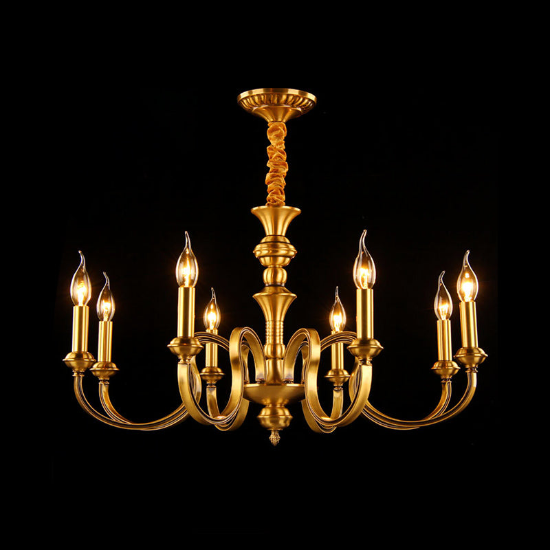 Gold Colonial Candle Ceiling Pendant Light With 3/5/6 Metal Heads - Elegant Living Room Chandelier