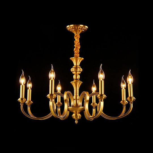 Gold Colonial Candle Ceiling Pendant Light With 3/5/6 Metal Heads - Elegant Living Room Chandelier