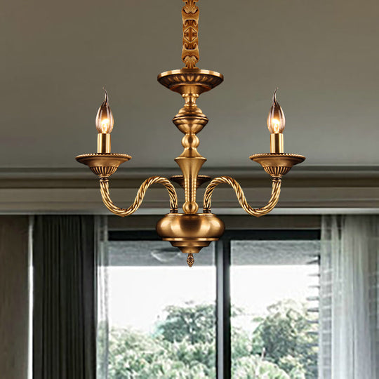 Brass Colonial Candle Chandelier Pendant Light With Curved Hemp Rope Arm - 3/5/6 Lights 3 /