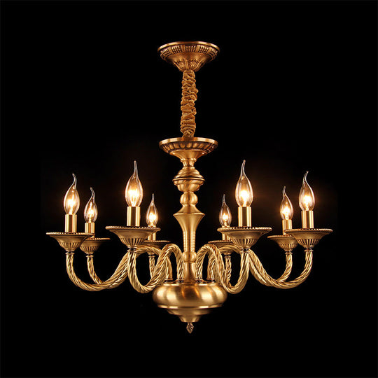 Brass Colonial Candle Chandelier Pendant Light With Curved Hemp Rope Arm - 3/5/6 Lights 8 /