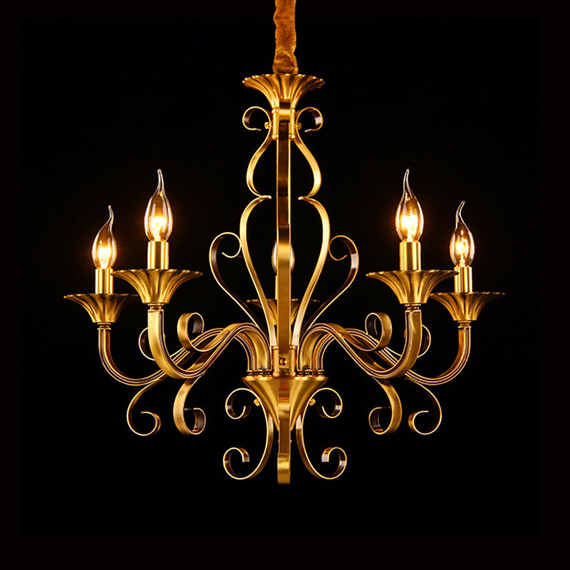 Colonial Candle Style Chandelier - 5/6/8 Light Pendant Lamp In Gold