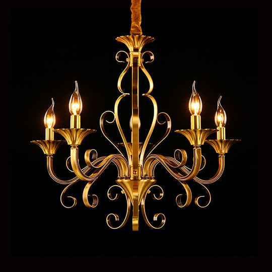 Colonial Candle Style Chandelier - 5/6/8 Light Pendant Lamp In Gold