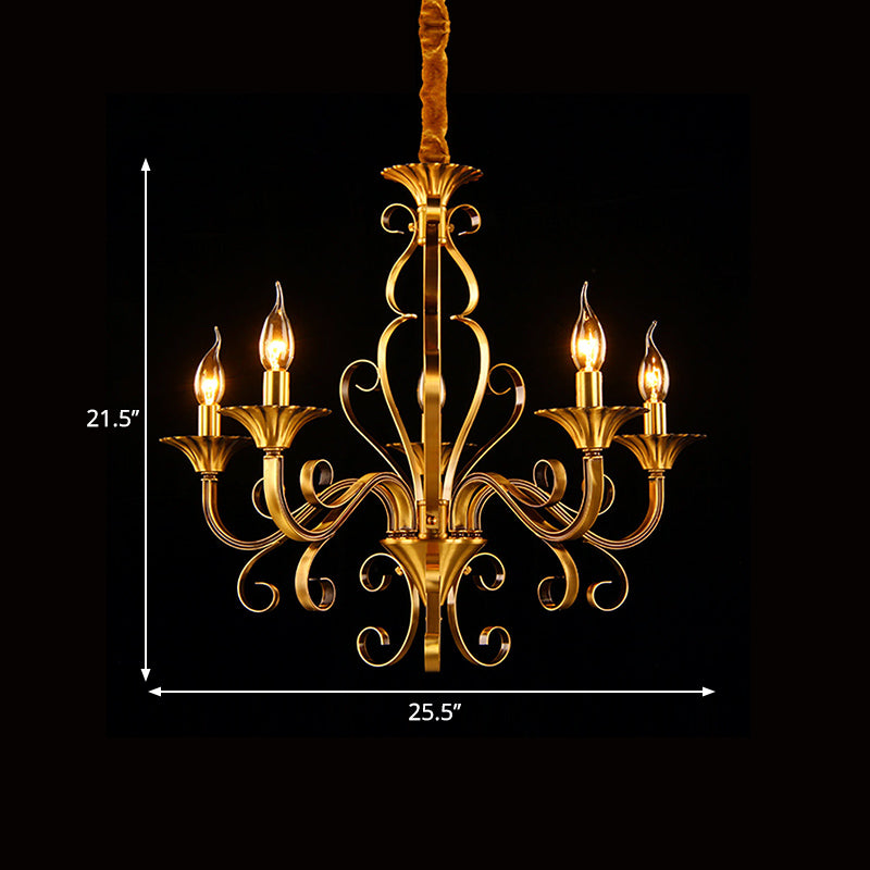 Colonial Candle Style Chandelier - 5/6/8 Light Pendant Lamp In Gold