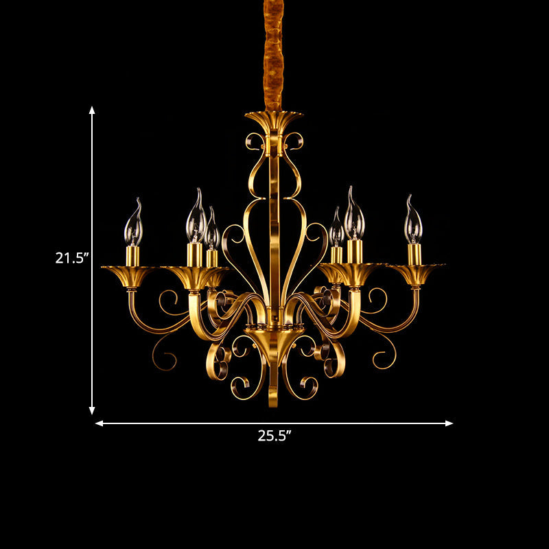 Colonial Candle Style Chandelier - 5/6/8 Light Pendant Lamp In Gold