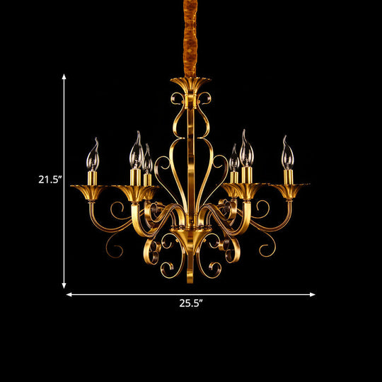 Colonial Candle Style Chandelier - 5/6/8 Light Pendant Lamp In Gold