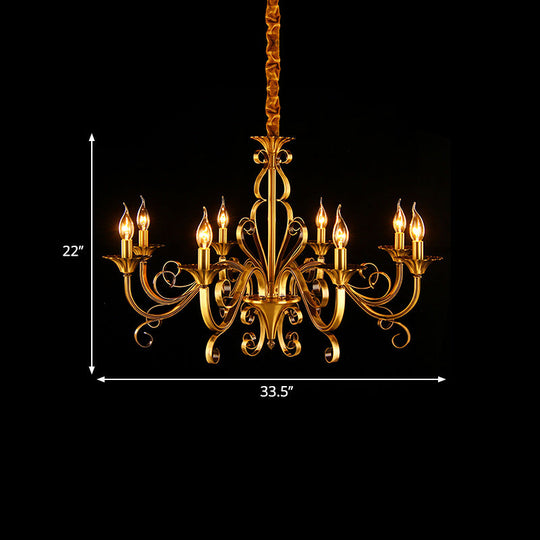 Colonial Candle Style Chandelier - 5/6/8 Light Pendant Lamp In Gold