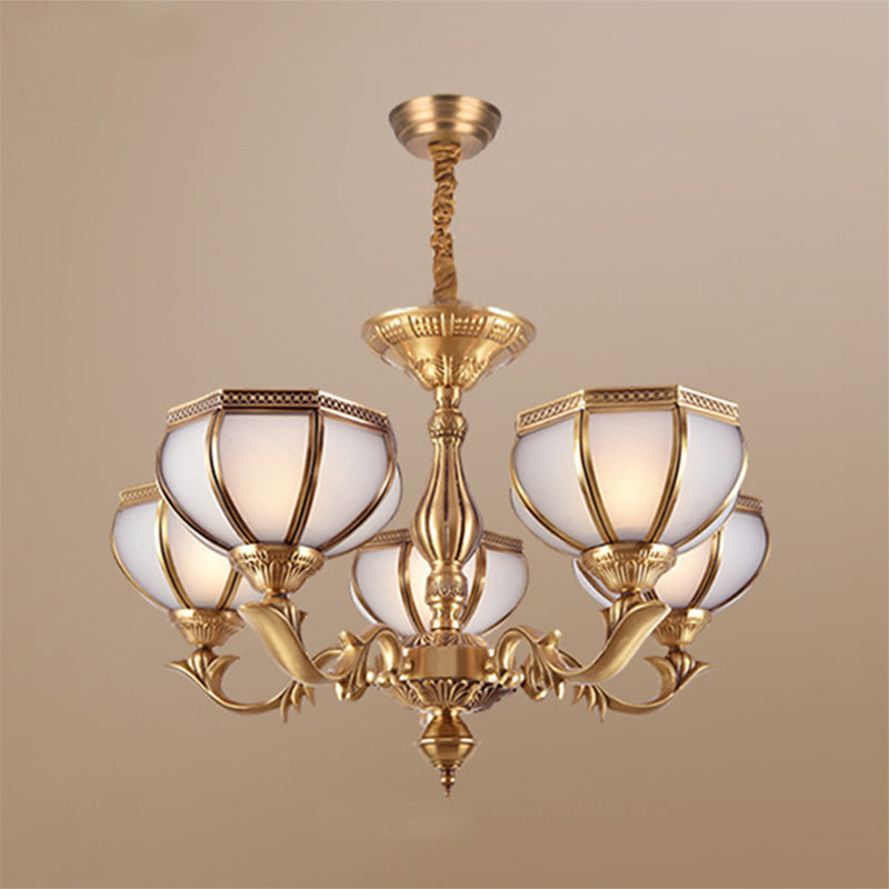 Frosted Glass Dome Hanging Chandelier - White Colonial Pendant Light 3/5/9 Bulbs For Living Room