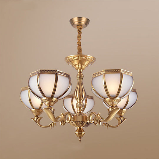 Frosted Glass Dome Hanging Chandelier - White Colonial Pendant Light 3/5/9 Bulbs For Living Room