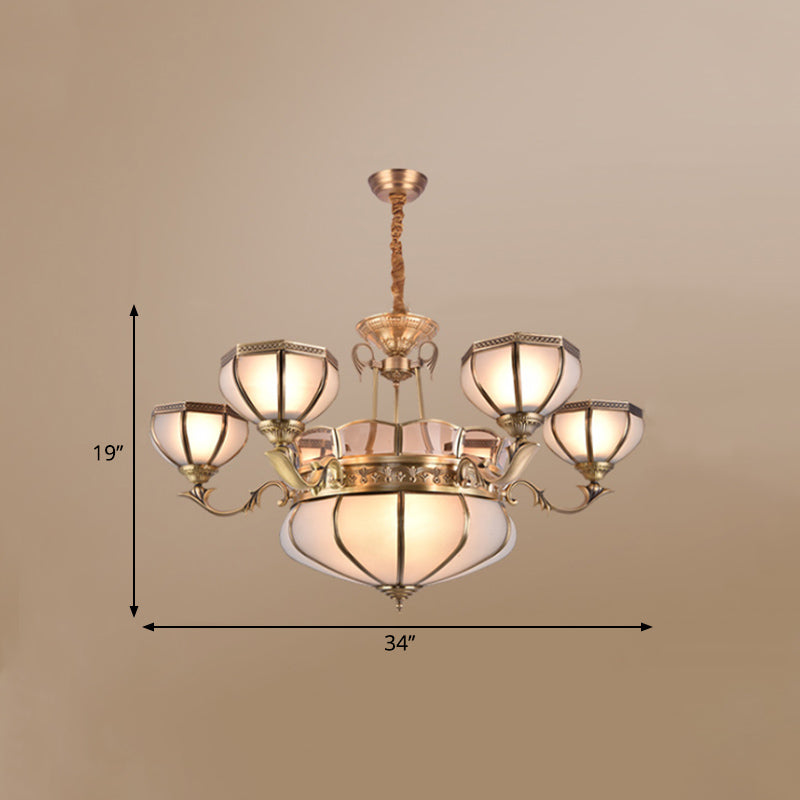 Frosted Glass Dome Hanging Chandelier - White Colonial Pendant Light 3/5/9 Bulbs For Living Room