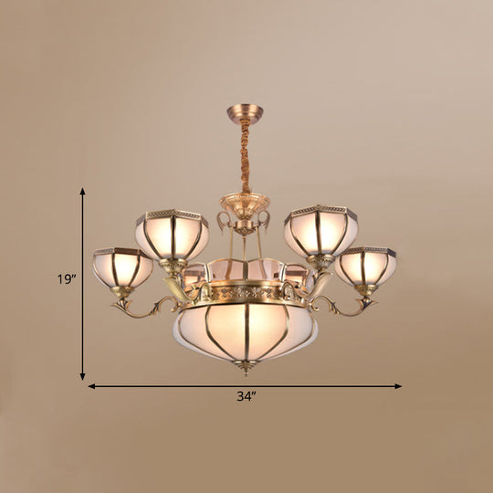 Frosted Glass Dome Hanging Chandelier - White Colonial Pendant Light 3/5/9 Bulbs For Living Room