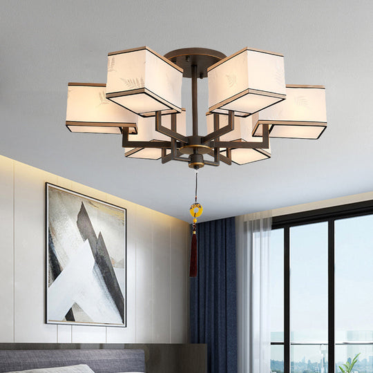 Classic Metal Semi Flush Mount Ceiling Lamp with Fabric Shade - 6/8/10 Lights