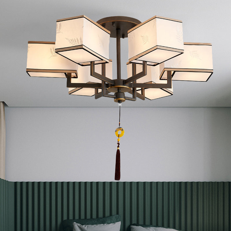 Classic Metal Semi Flush Mount Ceiling Lamp with Fabric Shade - 6/8/10 Lights