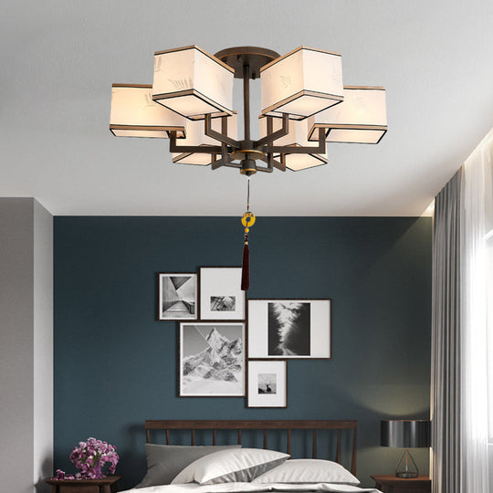 Classic Metal Semi Flush Mount Ceiling Lamp with Fabric Shade - 6/8/10 Lights